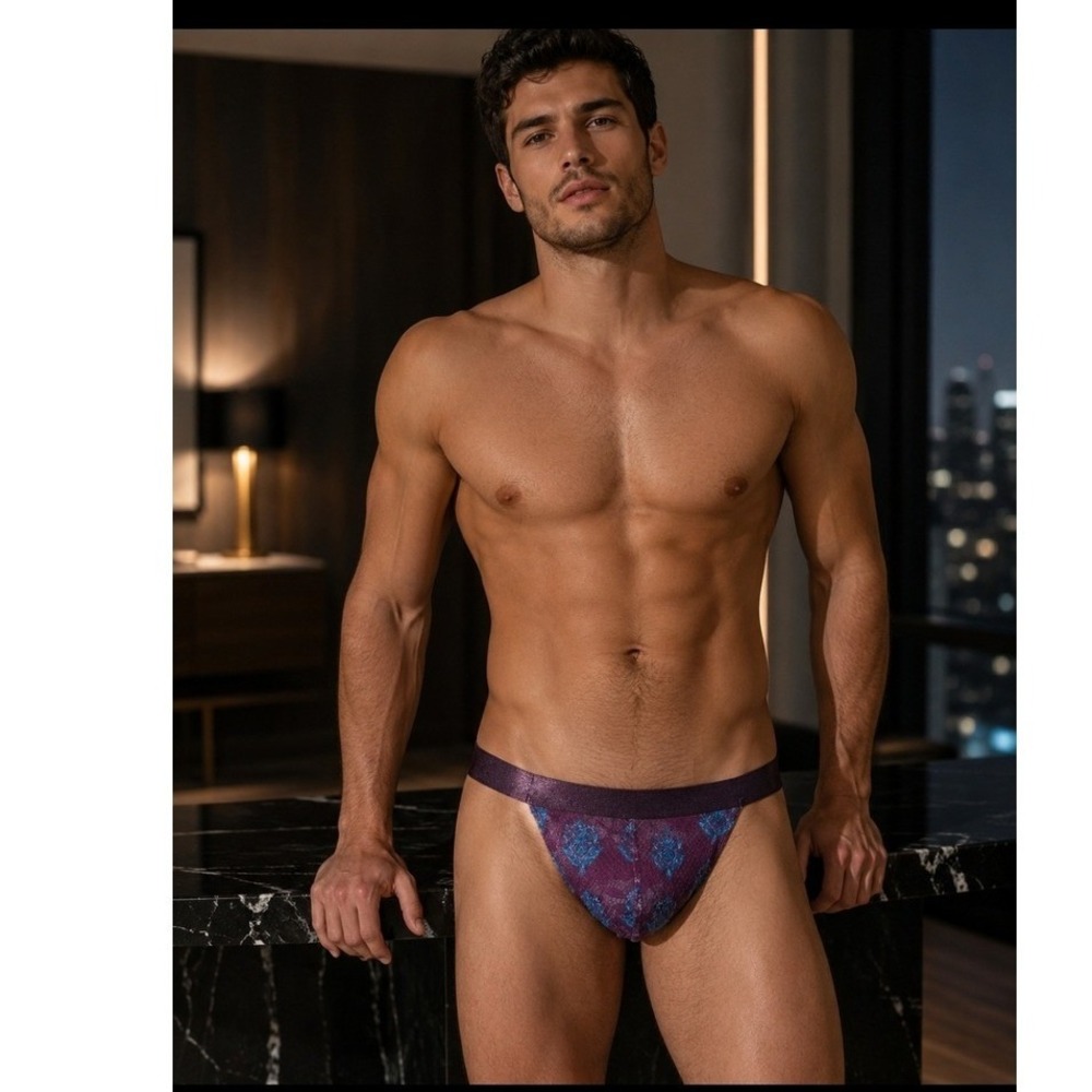 Cosabella Italian Men's Lace Thong Mid Rise Italian Underwear Himalayan Flor